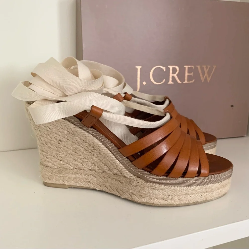 J. Crew leather espadrille wedge sandals Italy